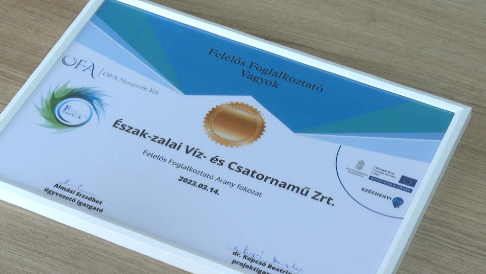 Felelős foglalkoztató címet nyert a Zalavíz Felelős foglalkoztató címet nyert a Zalavíz