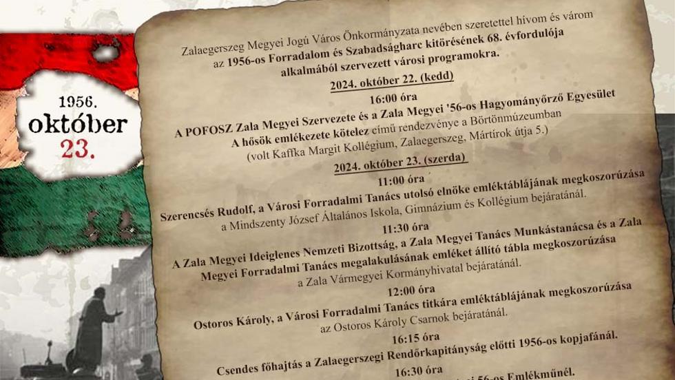 Ünnepi programok Zalaegerszegen az 1956-os forradalom 68. évfordulóján Ünnepi programok Zalaegerszegen az 1956-os forradalom 68. évfordulóján