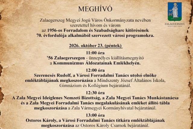 �gy eml�keznek meg Zalaegerszegen az 1956-os forradalom �s szabads�gharc 70. �vfordul�j�r�l
