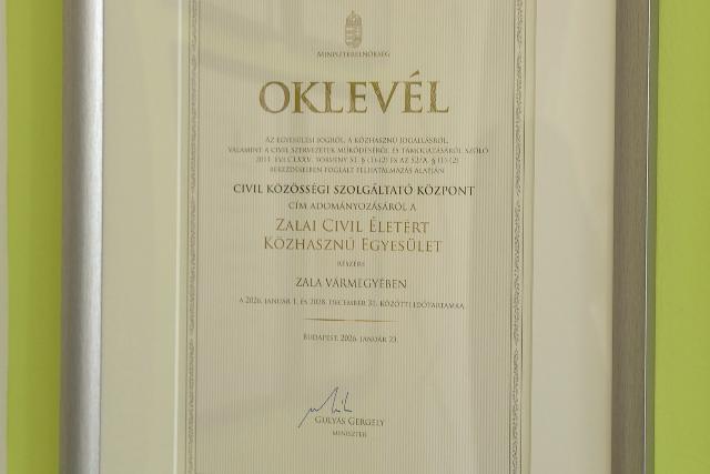 Elismer�s – Civil Szolg�ltat� K�zpont c�met kapott a zalai egyes�let