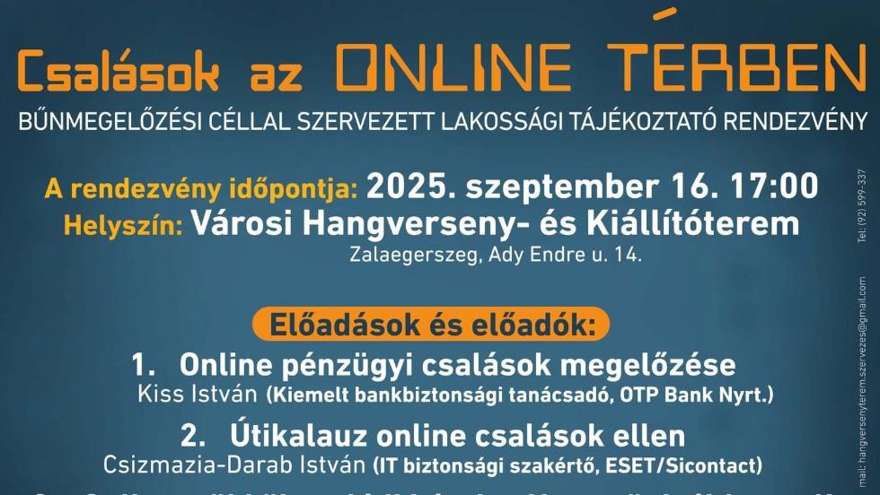 Csalások az online térben – Ingyenes előadás Zalaegerszegen Csalások az online térben – Ingyenes előadás Zalaegerszegen