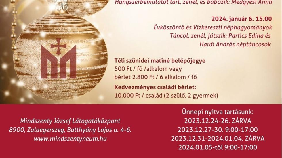 Téli szünidei programok a Mindszentyneumban Téli szünidei programok a Mindszentyneumban