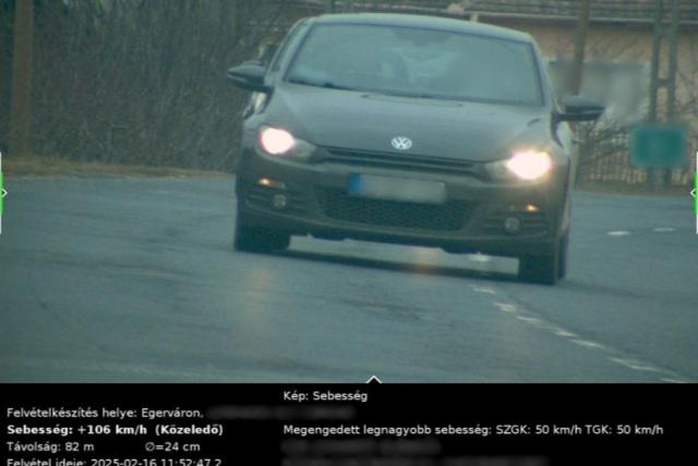 50 km/h helyett 106 km/h-val közlekedett egy autós Egerváron 50 km/h helyett 106 km/h-val közlekedett egy autós Egerváron