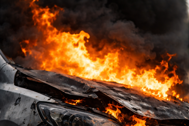 Egy p�k okozott p�nikot az M7-esen – az aut� felborult �s l�ngra kapott