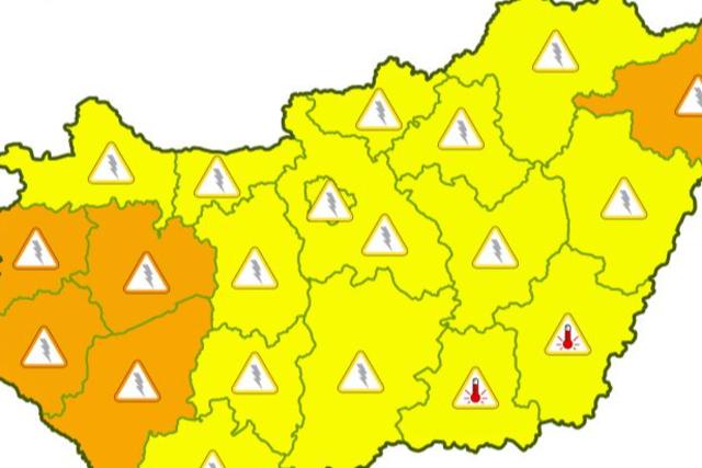 Heves zivatarok: öt vármegyében másodfokú figyelmeztetés van érvényben Heves zivatarok: öt vármegyében másodfokú figyelmeztetés van érvényben